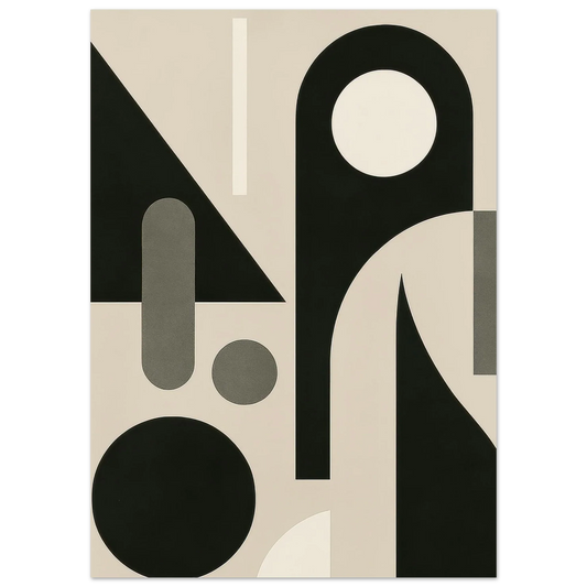 Minimalist Bauhaus Inspired Abstract Art Poster - Geometric Shapes in Beige & Black