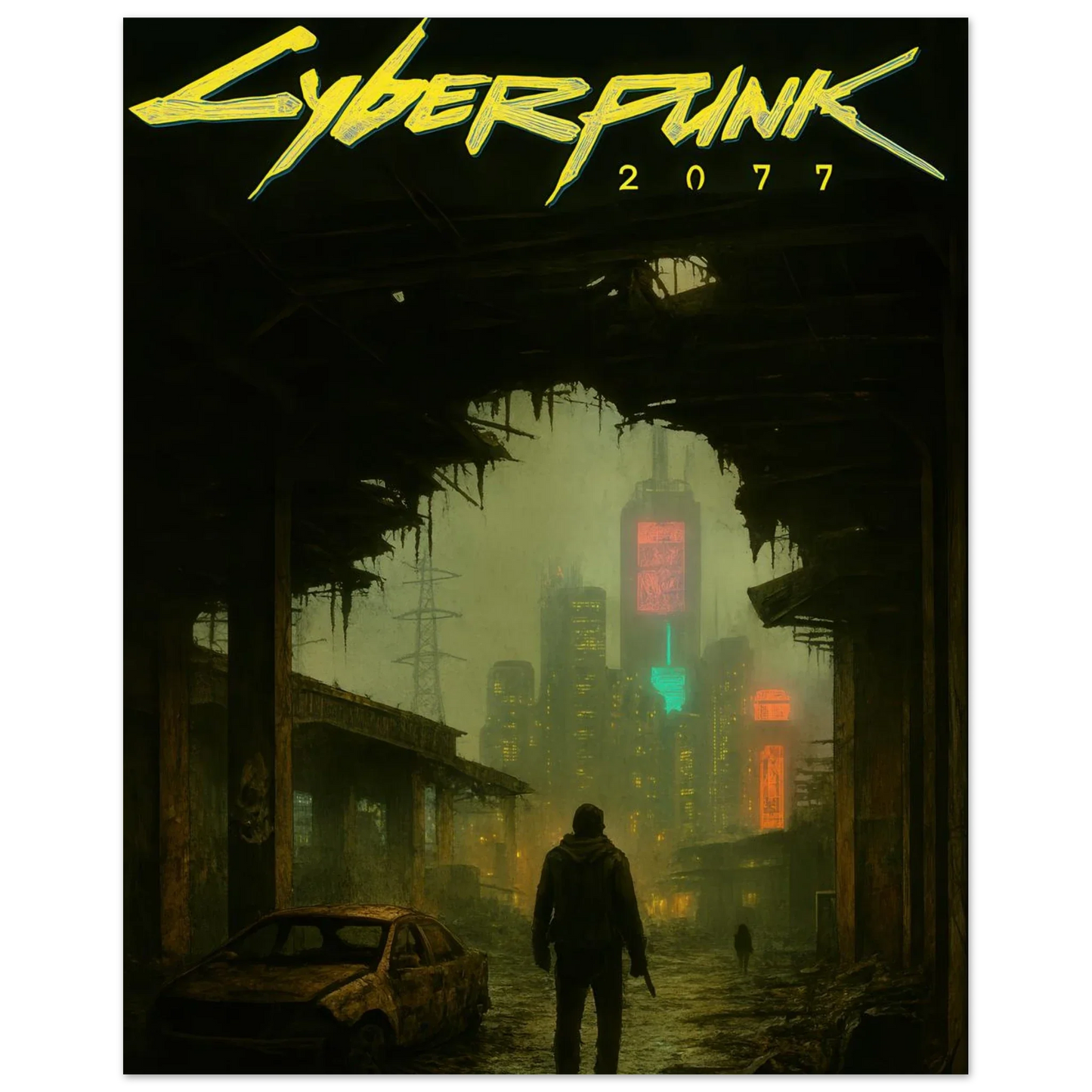 Cyberpunk Poster - Övergiven Stad Art Print on Premium Paper