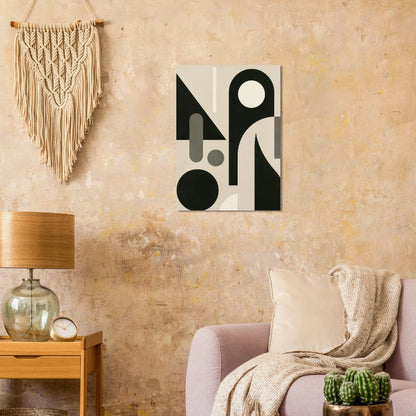Minimalist Bauhaus Inspired Abstract Art Poster - Geometric Shapes in Beige & Black