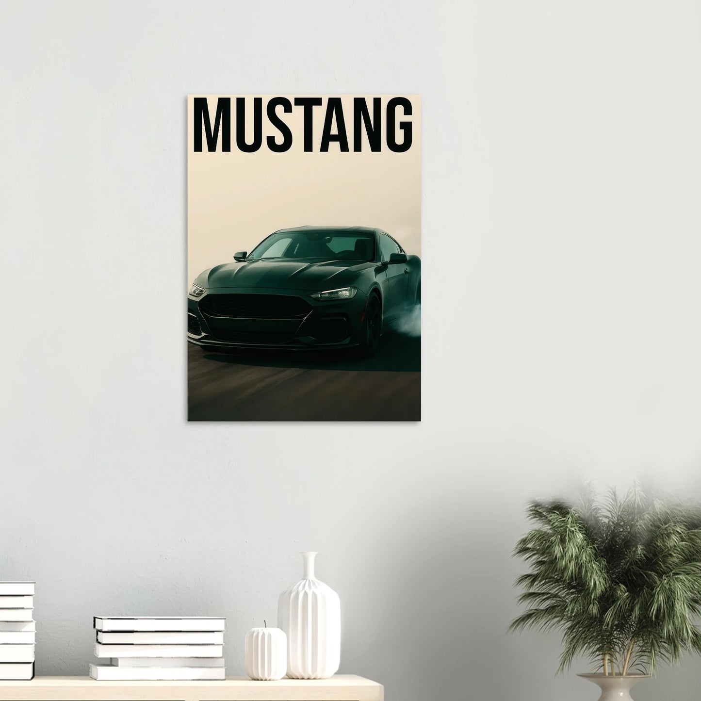 Mustang Performance Konsttryck - Svart Sportbil i Action på Högkvalitativt Papper