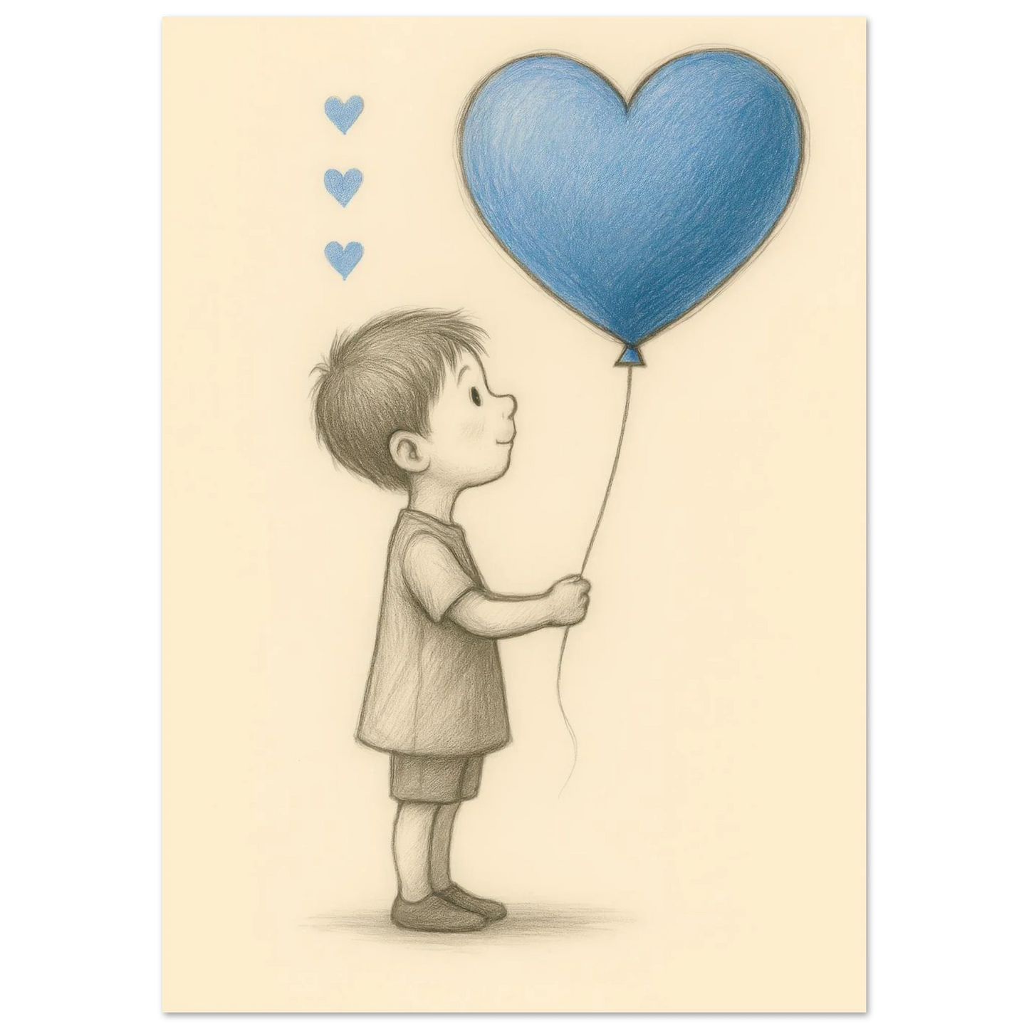 "A Little Love" Konsttryck – Charmig Barnillustration med Hjärteballong, Perfekt för Barnrummet i Olika Storlekar