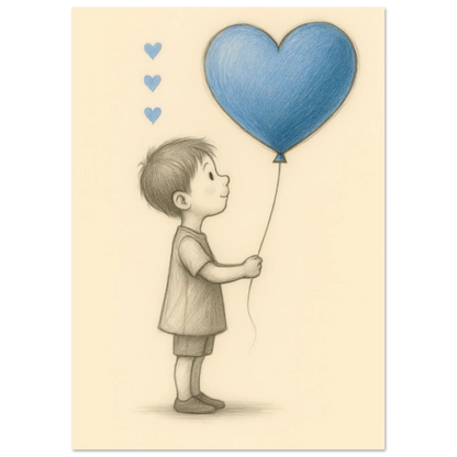 "A Little Love" Konsttryck – Charmig Barnillustration med Hjärteballong, Perfekt för Barnrummet i Olika Storlekar