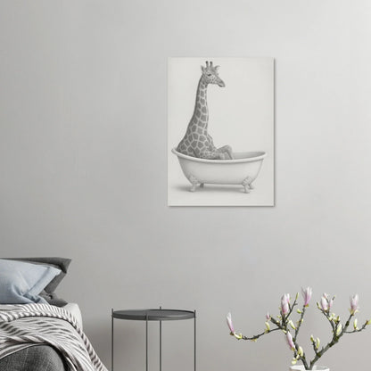 Charming Giraffe Bath Time Artistic Poster - Whimsical Sketch Art Print