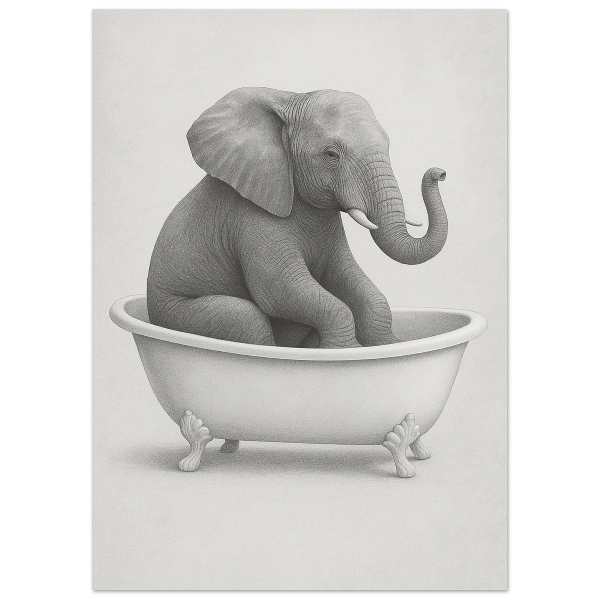 Charmig Elefant i Badkar – Unik Svartvit Konstposter
