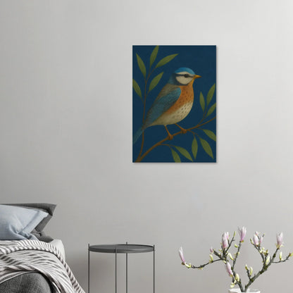 Djur: Blue Tit Fågelkonsttryck – Livfull Retro-inspirerad Väggkonst i Olika Storlekar