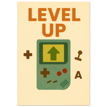 Level Up Retro Gaming Poster – Nostalgic Art Print for Gamers