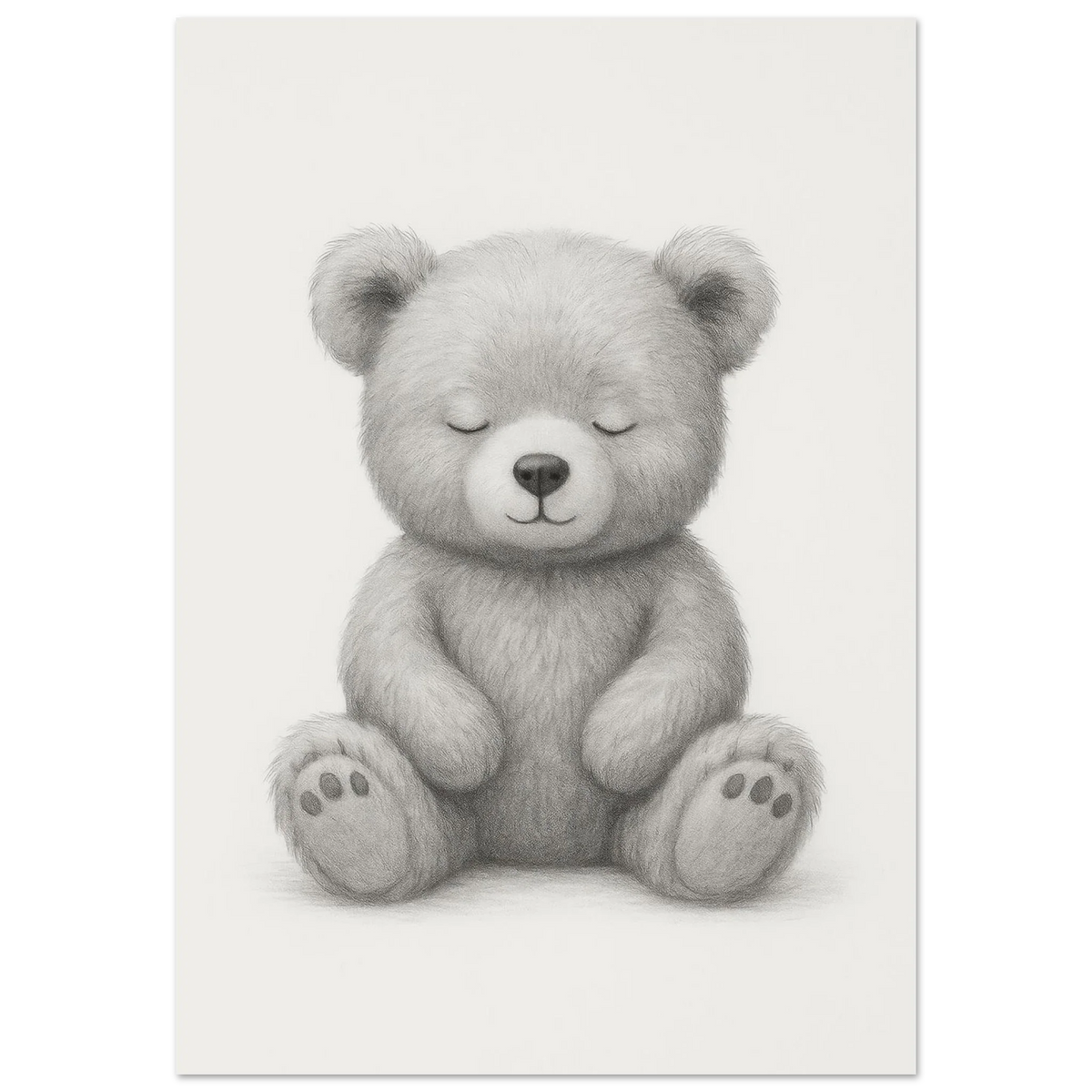 Sleepy Teddy Bear Sketch Art Print – Minimalist Nursery Decor Poster