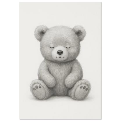 Sleepy Teddy Bear Sketch Art Print – Minimalist Nursery Decor Poster
