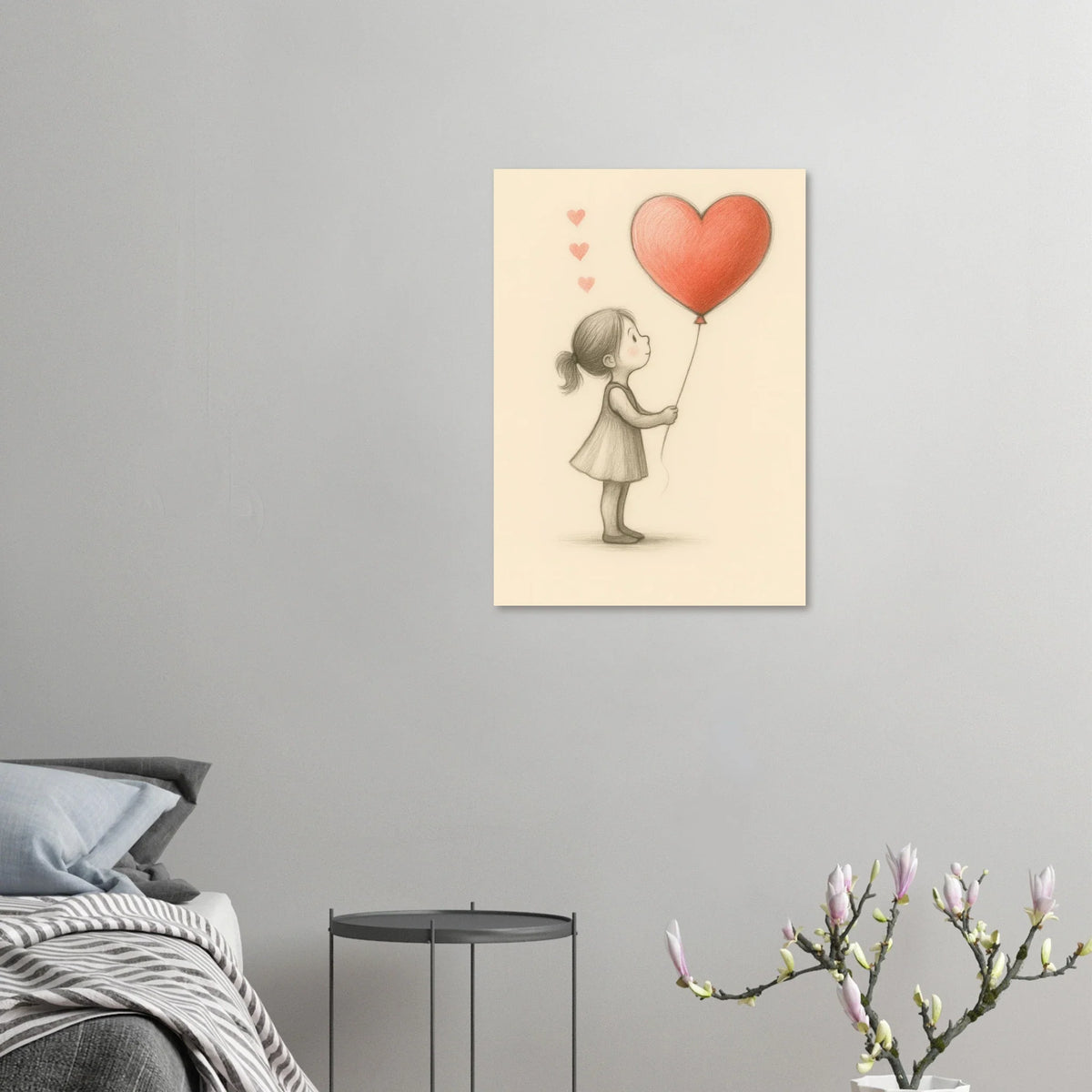 Heartfelt Wishes: Charming Little Girl with Balloon Art Print