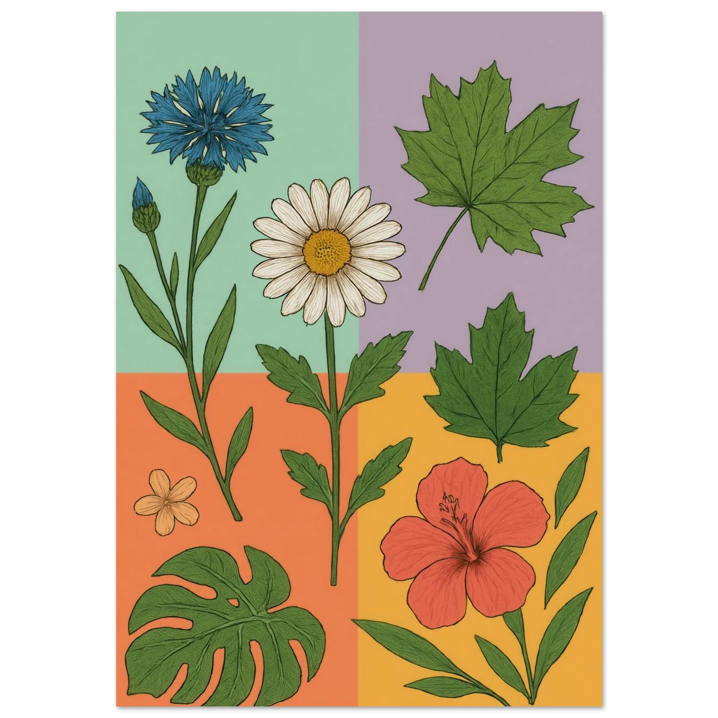 Frukter Botanisk Konsttryck – Levande Blommor och Blad på Premium Papper, Välj Din Storlek