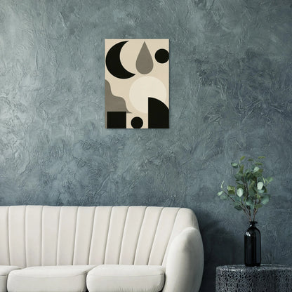 Abstract Moon & Shapes Art Print – Minimalist Black & Greige Poster