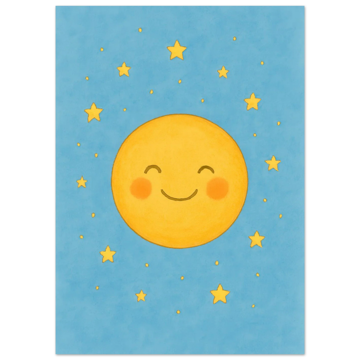 Dreamy Sky Moon & Stars Print | Whimsical Nursery Art | Soft Blue & Yellow Giclee Poster