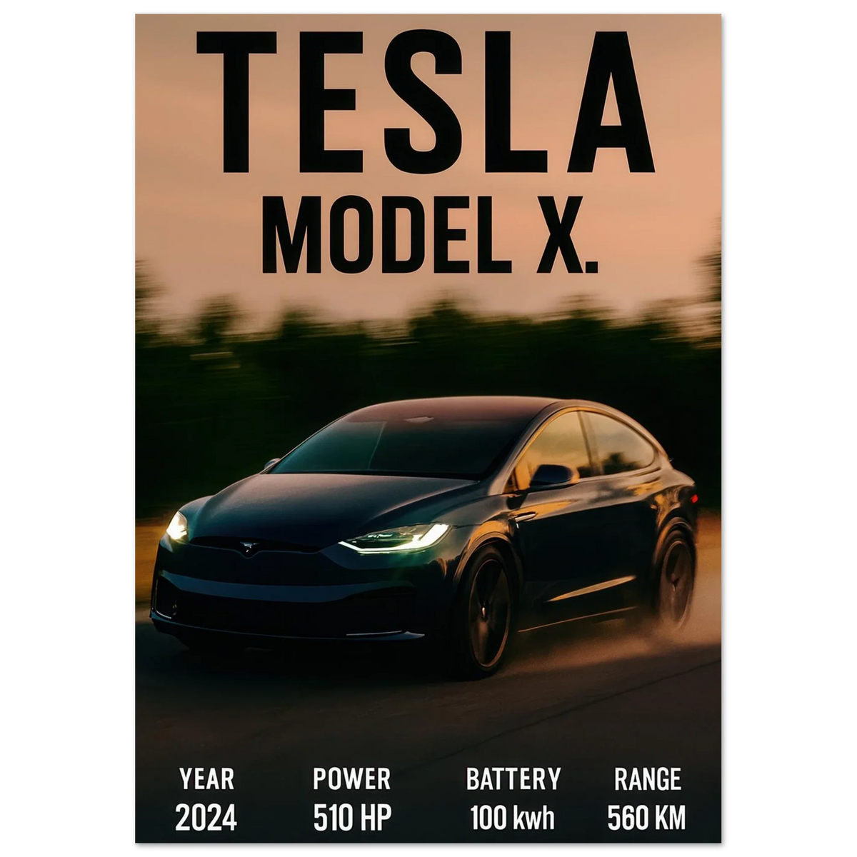 Tesla Model X Konsttryck - Modern Lyx för Väggen med Fenomenal Detaljrikedom