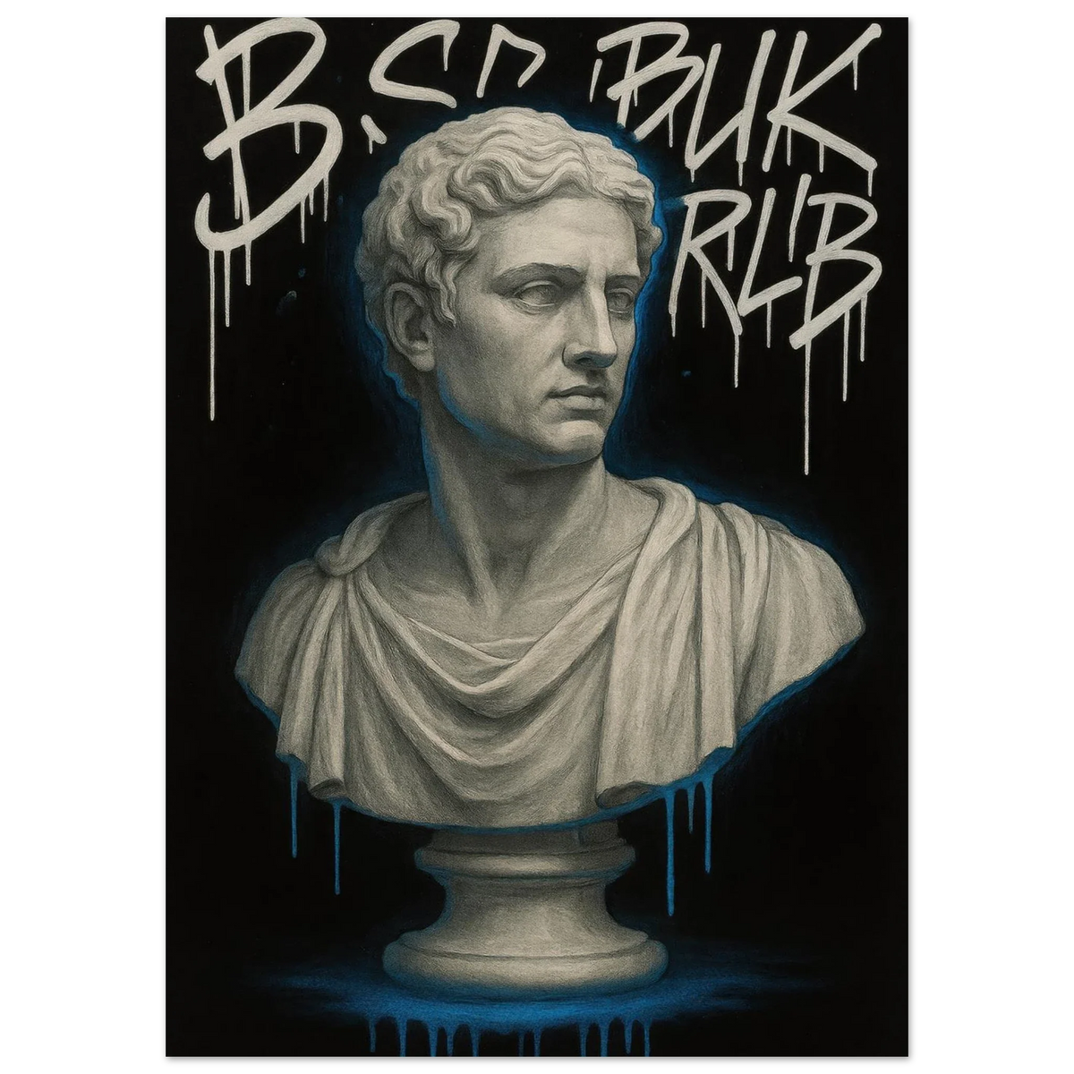 Neon Drip Roman Bust Poster – Classic Art with a Modern Edge, Available in 29 Sizes
