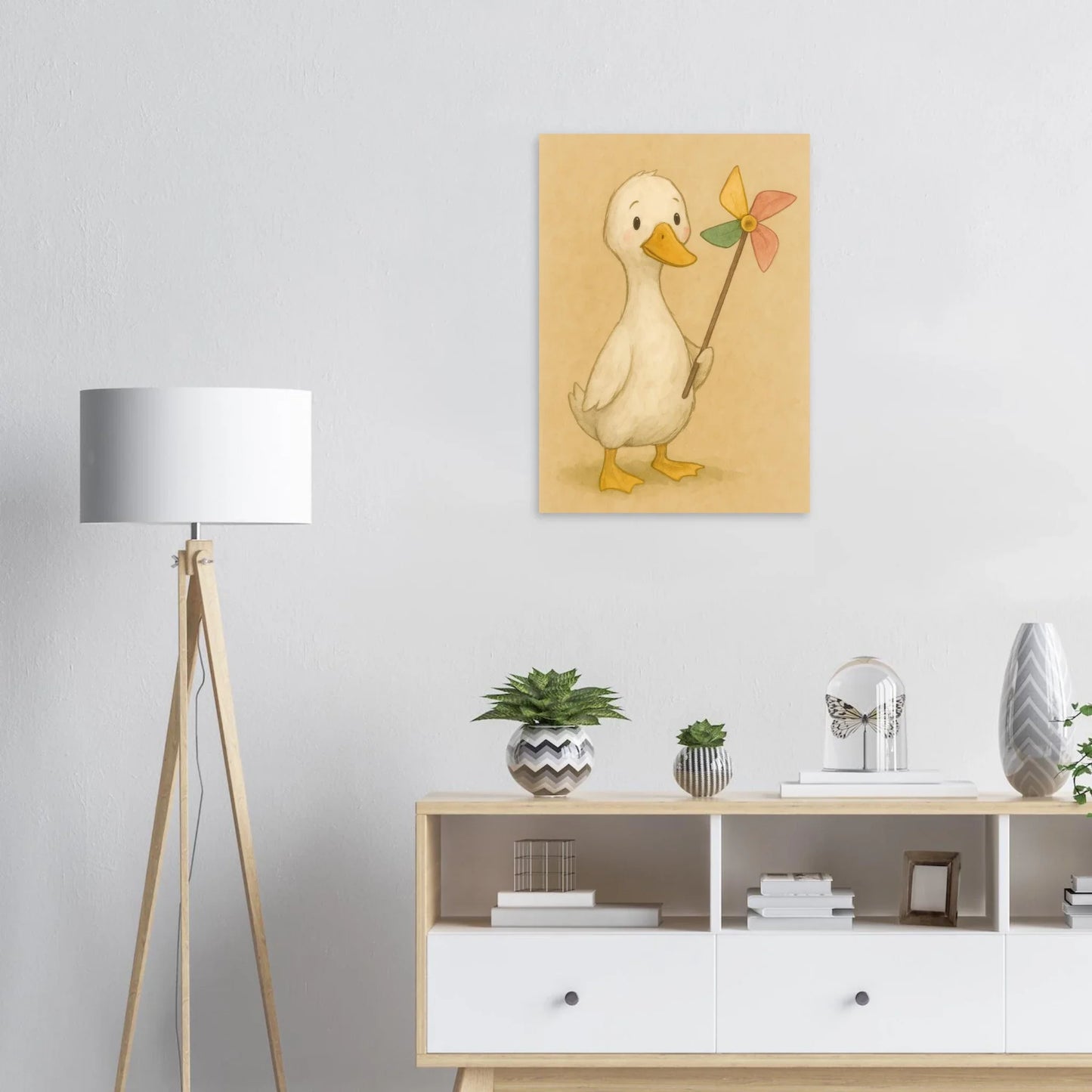 Barnyard Charm: Little Duck with Pinwheel – Vintagestil Poster