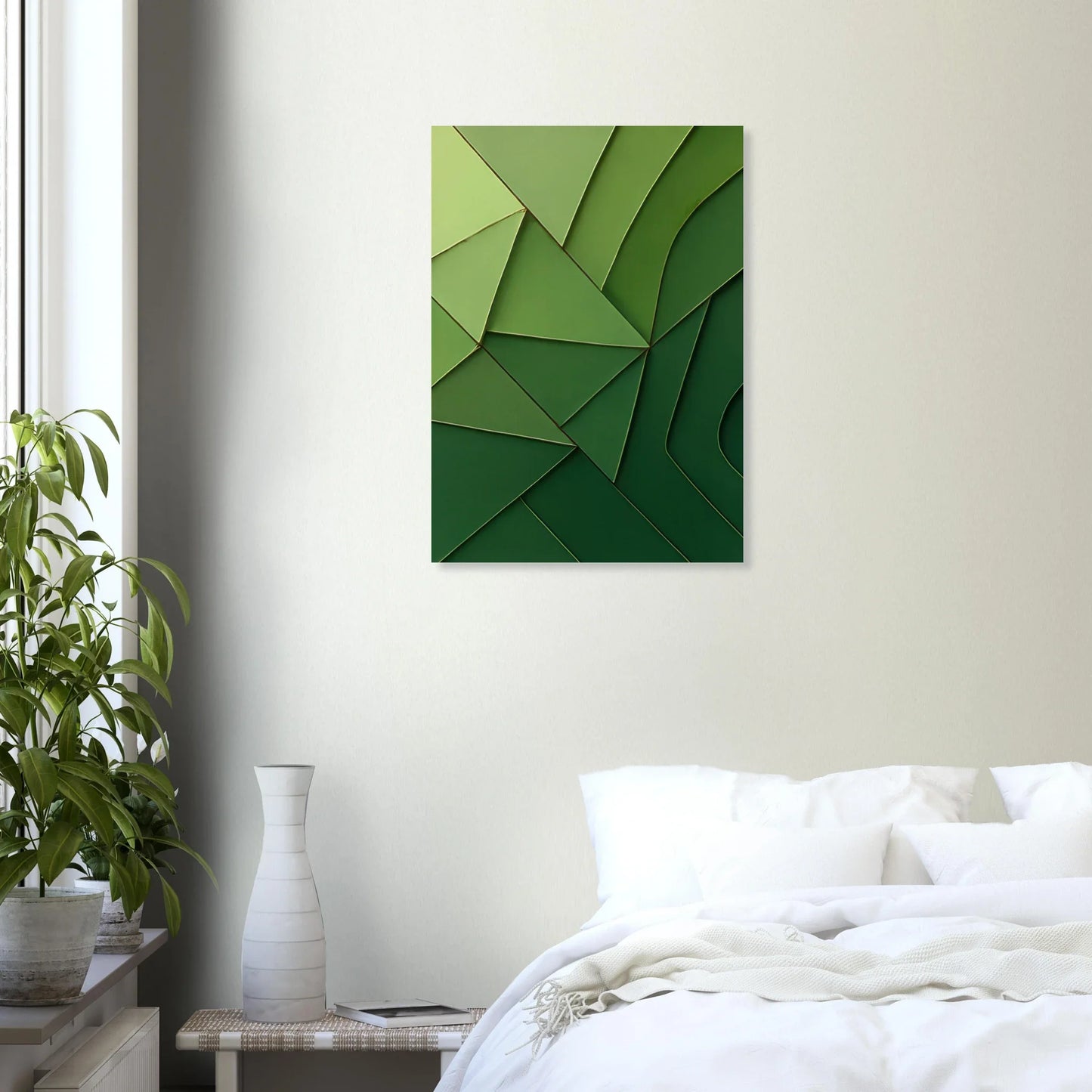 Abstrakt Minimalistisk Grön Geometri Konsttryck – Väggkonst i Nyanser av Skog och Limegrön