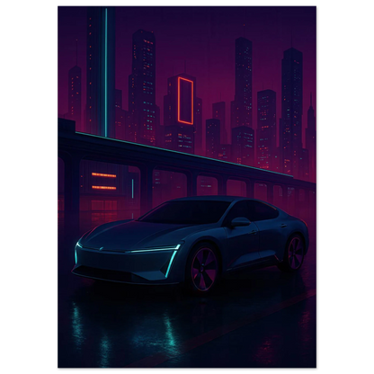 Neon Night Rider: Futuristisk Bilkonsttryck i cyberpunkstil