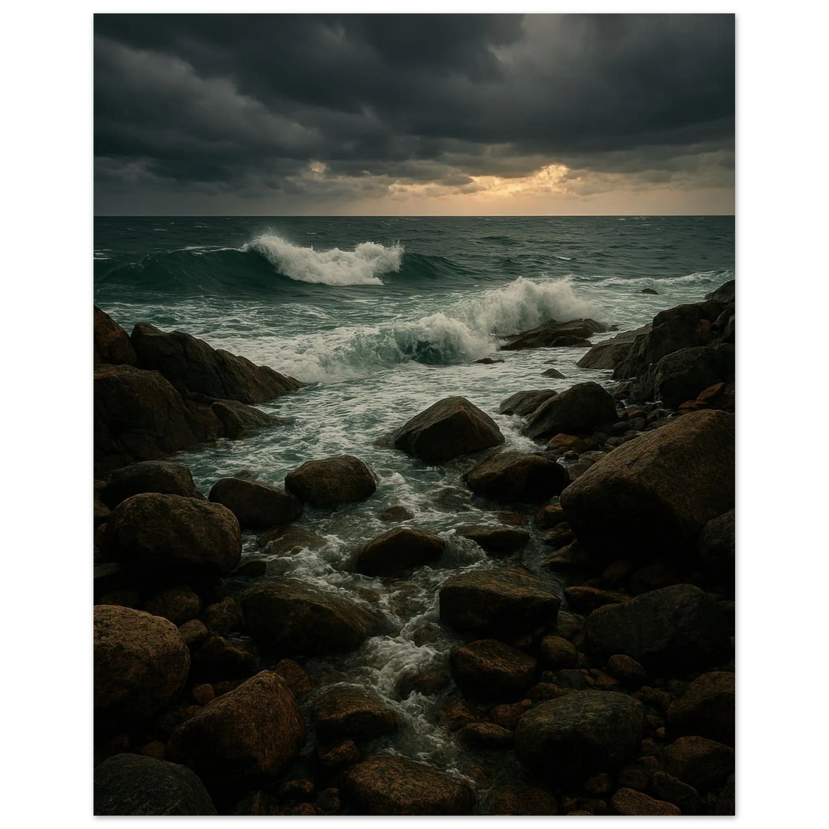 Dramatic Coastal Storm Waves Canvas Print – Ocean Art with Dark Skies & Vibrant Seas, Available in 29 Sizes