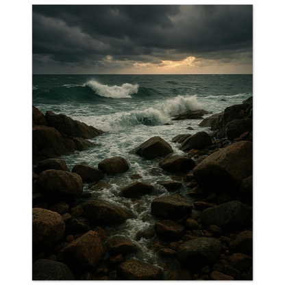 Dramatic Coastal Storm Waves Canvas Print – Ocean Art with Dark Skies & Vibrant Seas, Available in 29 Sizes