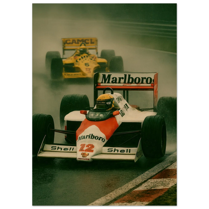 Racing Legacy: F1 Classic Poster – Dynamic Wet Race Art Print in Vibrant Detail