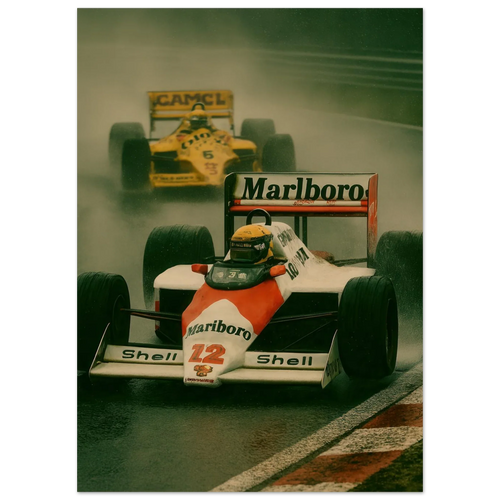 Racing Legacy: F1 Classic Poster – Dynamic Wet Race Art Print in Vibrant Detail