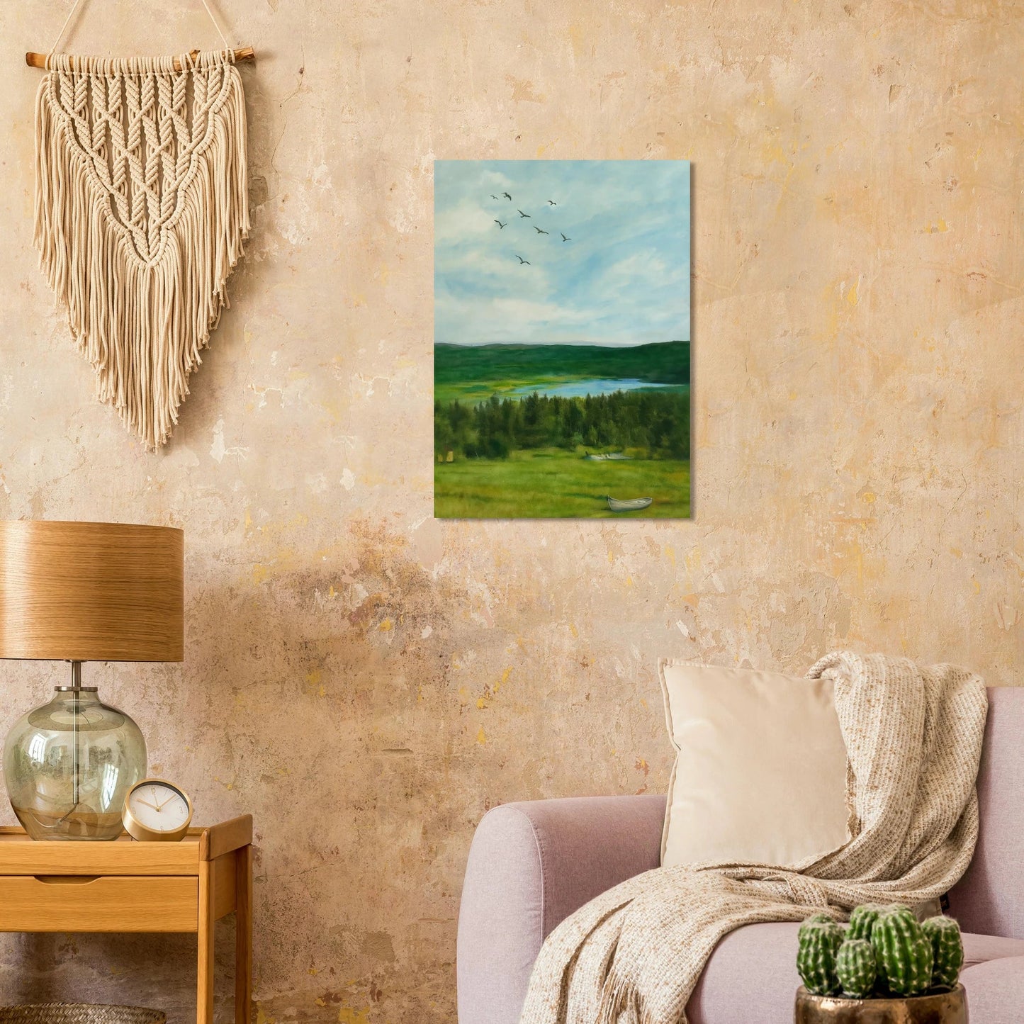 Nordic Serenity: Lake, Forest & Birds Premium Art Print – Choose Your Perfect Size