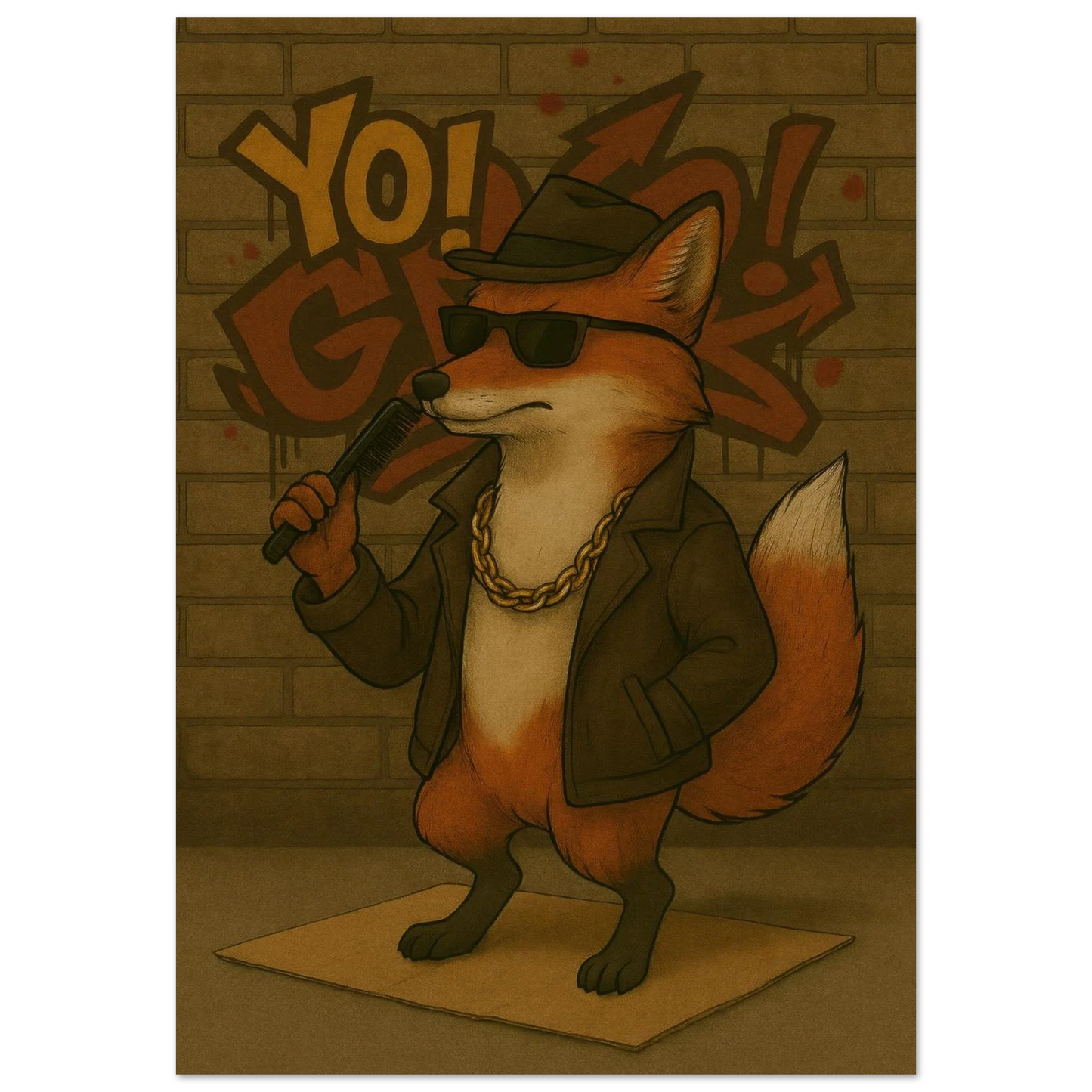 Urban Fox King: Hip-Hop Inspired Art Poster – Available in 29 Sizes