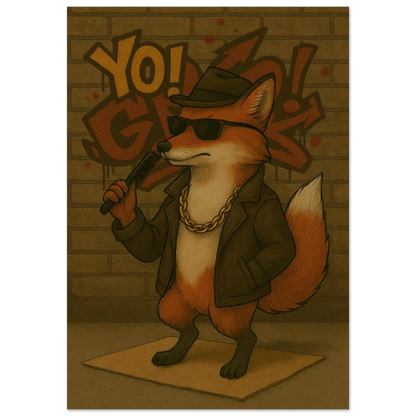 Urban Fox King: Hip-Hop Inspired Art Poster – Available in 29 Sizes