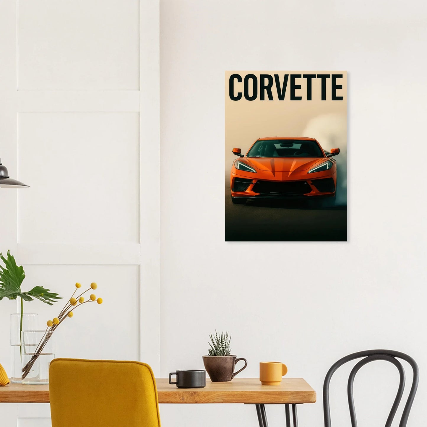 Bilar: Corvette Orange Burnout Print – Dynamisk Väggkonst för Bilentusiasten i Flera Storlekar