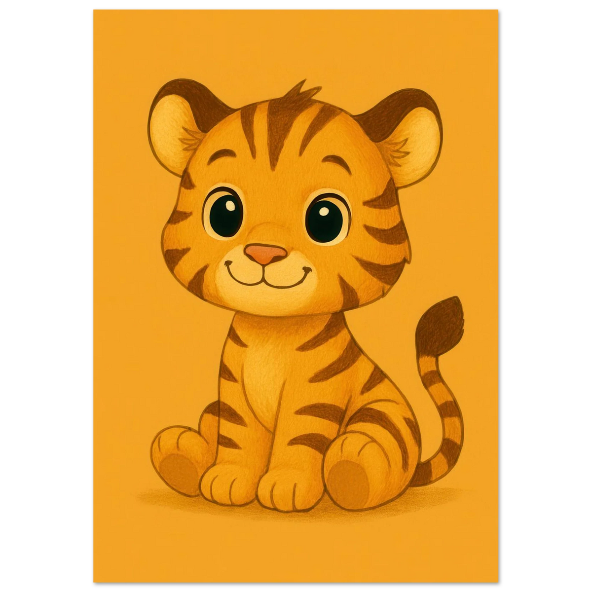 Söt Liten Tiger Valp Konsttryck | Charmig Barnrums Väggdekoration | Premium Halvblank Poster