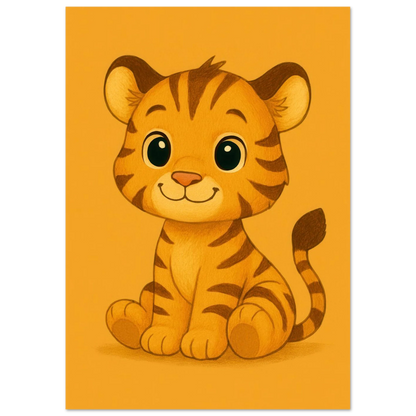 Söt Liten Tiger Valp Konsttryck | Charmig Barnrums Väggdekoration | Premium Halvblank Poster