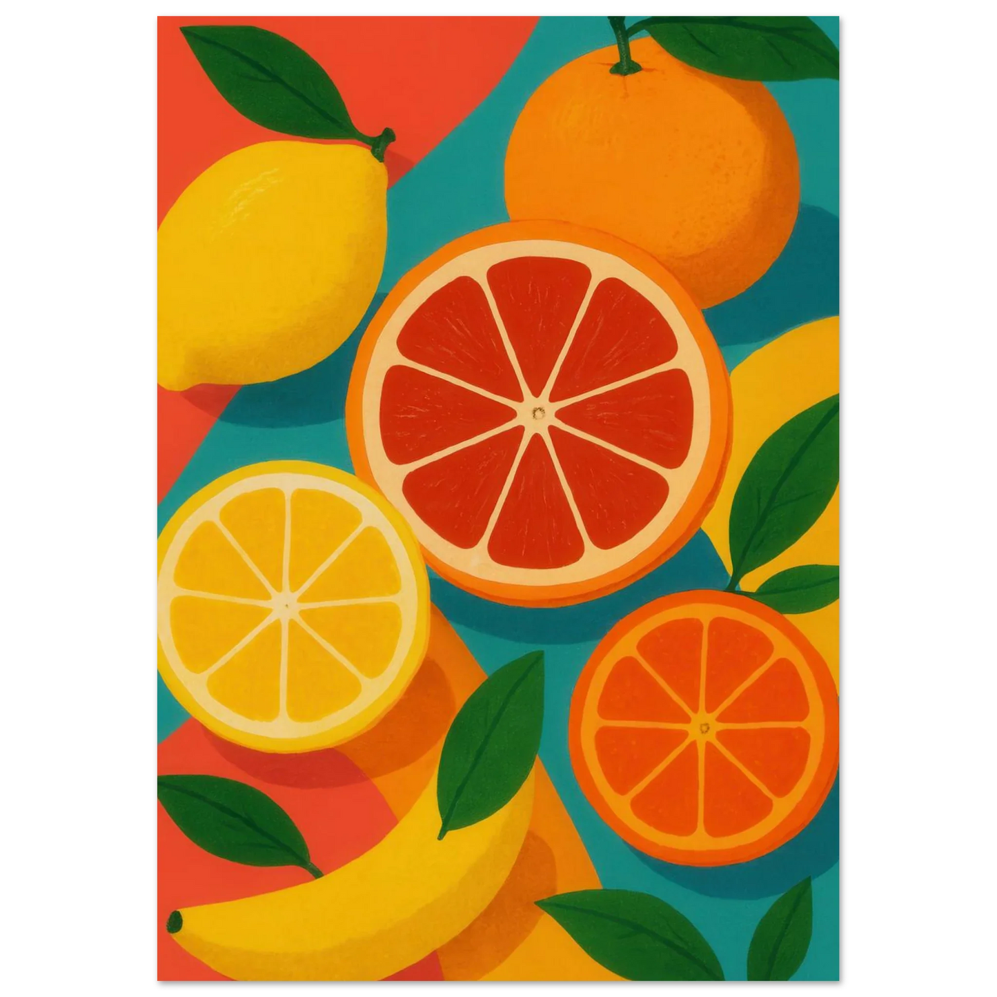 Frukter: Vibrant Citrus & Banana Pop Art Print for a Zesty Home Decor Makeover