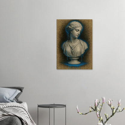 Neon Blue Aura Goddess Bust Poster - Modern Renaissance Wall Art Print