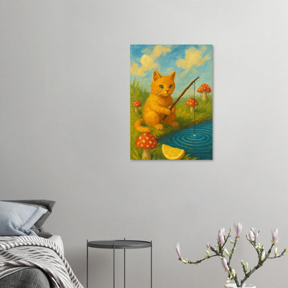 Kattfiske Poster – Elegant Konstverk med Katt som Fiskar i Damm