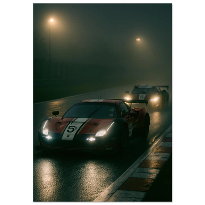 Bilar i Dimma: Dynamisk MotorSport Poster för Entusiasten