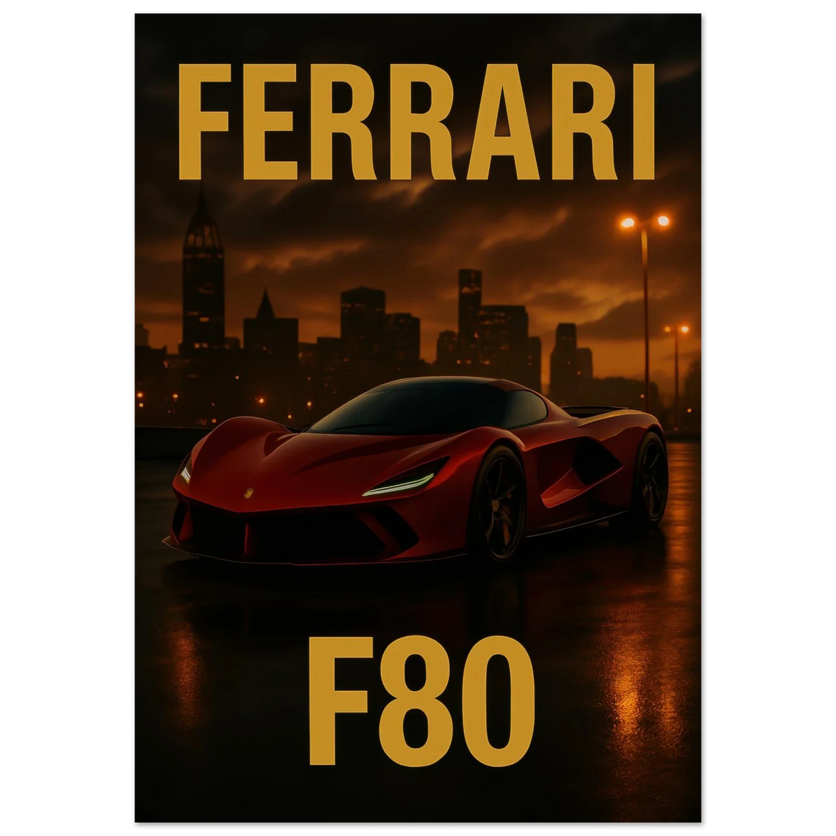 Ferrari F80 Supercar Sunset Drive Poster – Premium Matte Wall Art for Automotive Enthusiasts