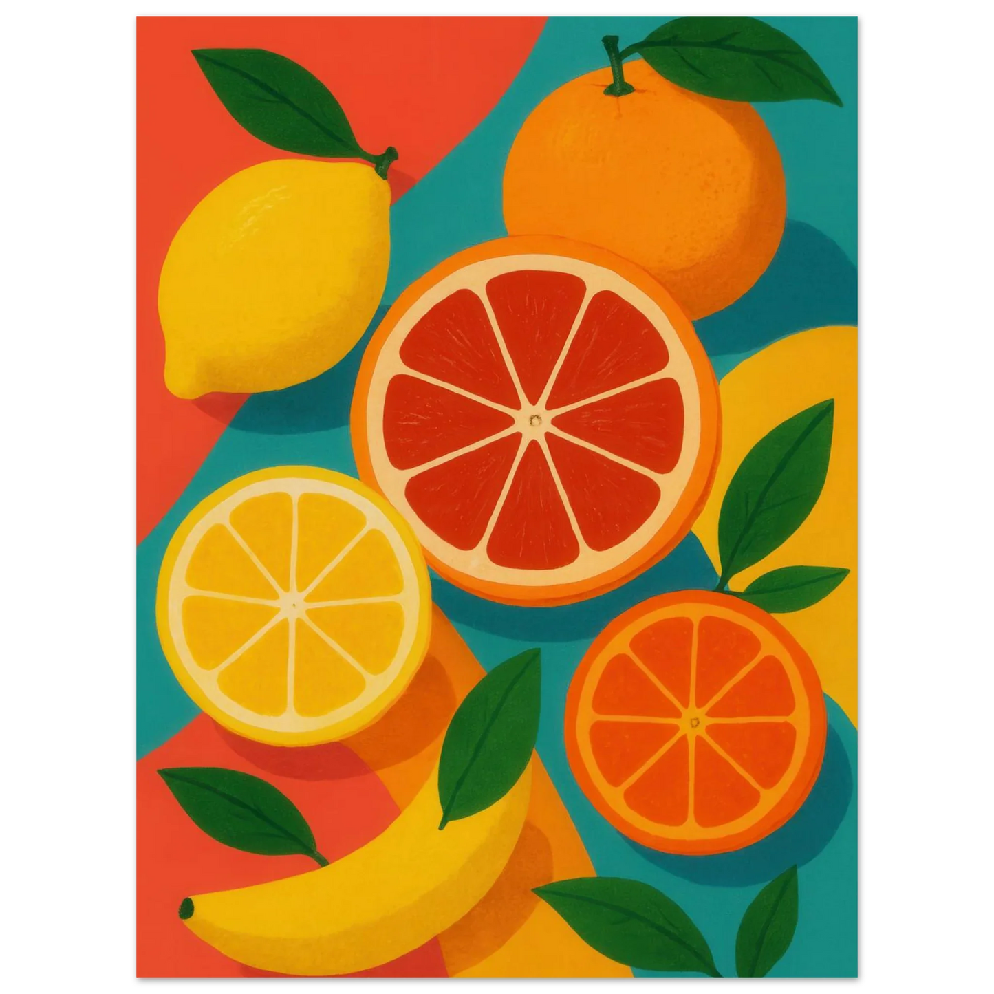 Frukter: Vibrant Citrus & Banana Pop Art Print for a Zesty Home Decor Makeover