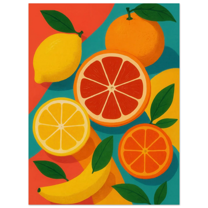 Frukter: Vibrant Citrus & Banana Pop Art Print for a Zesty Home Decor Makeover