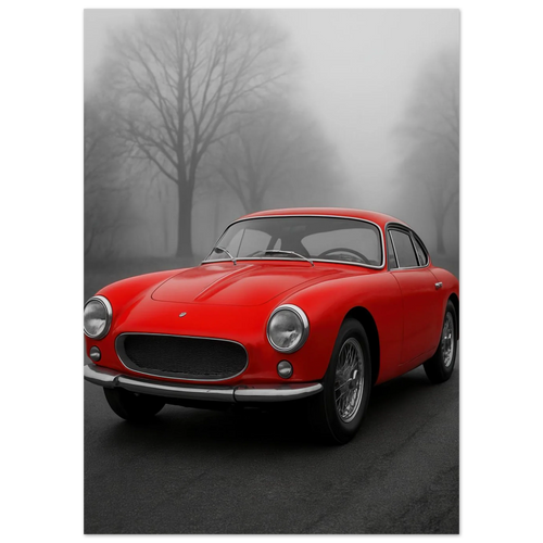 Bilar: Classic Red Sports Car Art Print – Captivating Mist Series, Available in Multiple Sizes