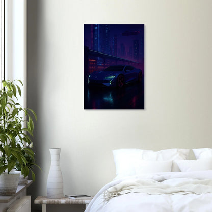 Framtidens Färd: Neo-Noir Stadsvy med Bil Art Print – Välj Din Perfekta Storlek