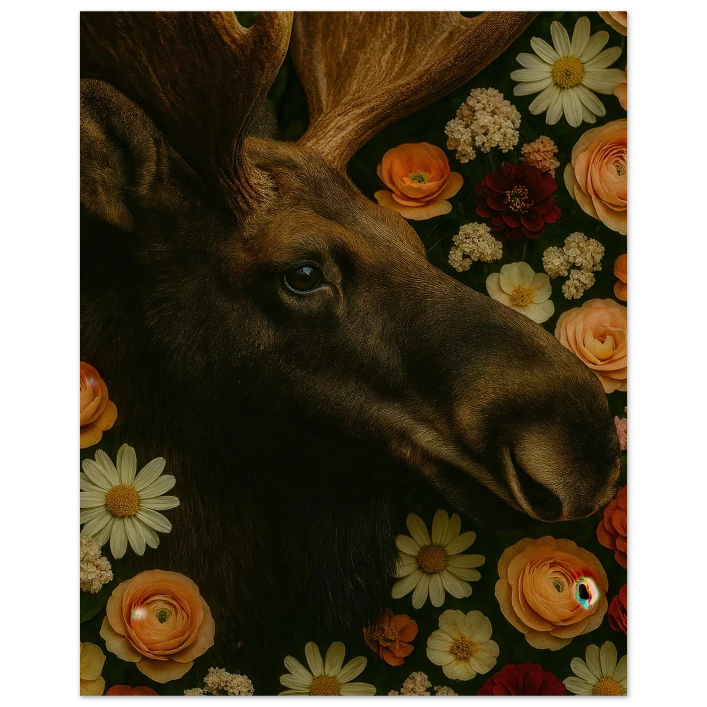 Djur: Majestic Moose & Floral Dream Art Print – Captivating Wildlife in Bloom for Your Home