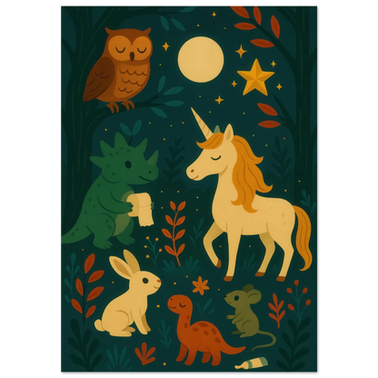 Magical Forest Friends Art Print – Whimsical Woodland Decor for Nursery & Kids' Rooms