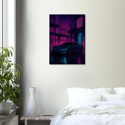 Neon Night Drive: Futuristic Cyberpunk Car Art Print – Bilar Collection