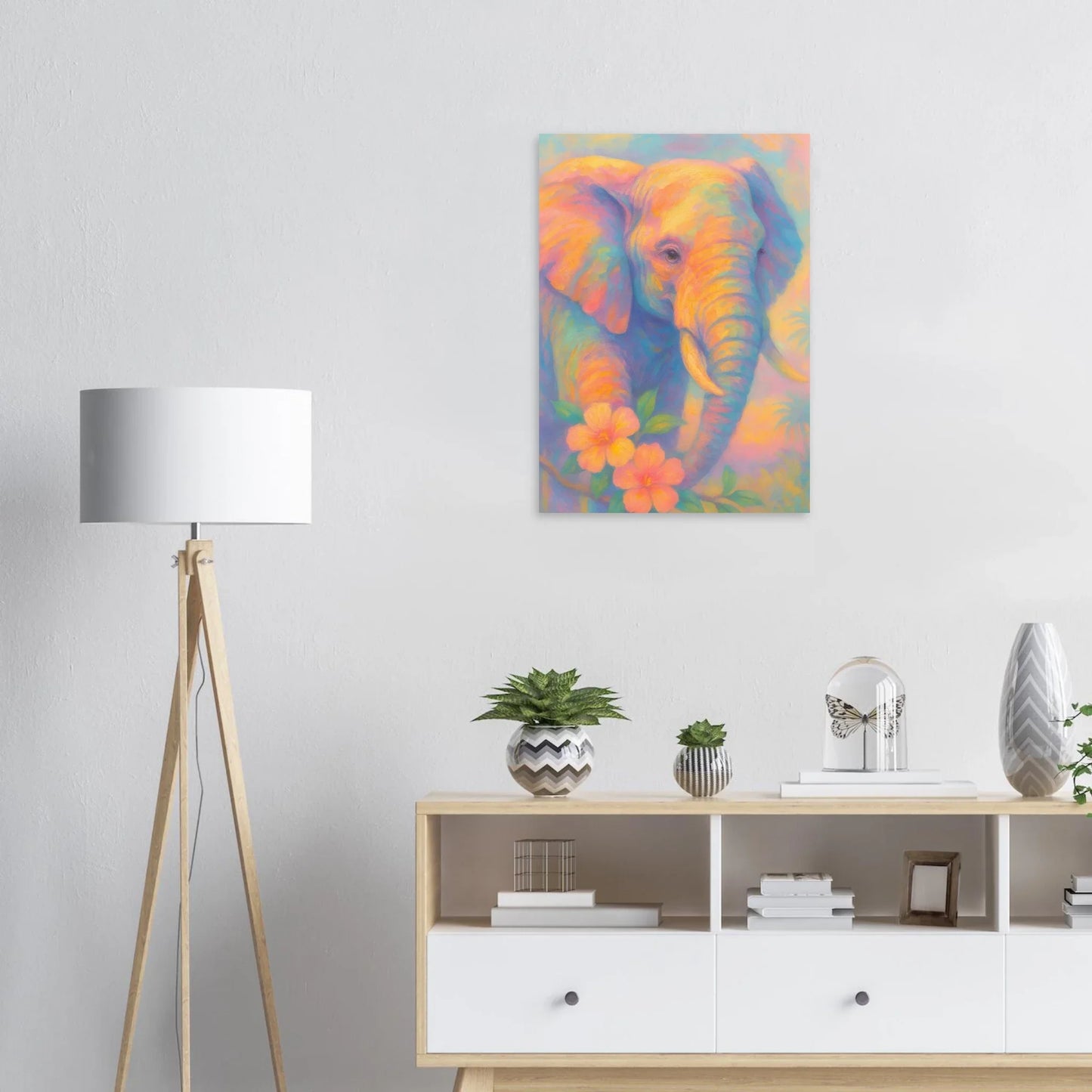 Pastell Safari Elefant Poster – Mjuk Konst i Regnbågens Färger, Välj Din Storlek