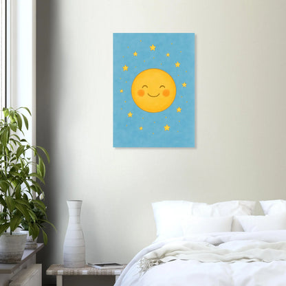 Dreamy Sky Moon & Stars Print | Whimsical Nursery Art | Soft Blue & Yellow Giclee Poster