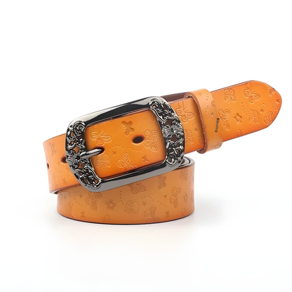 Embossed Butterfly Leather Belt