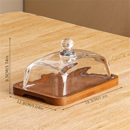 Glass Butter Dish with Wooden Base