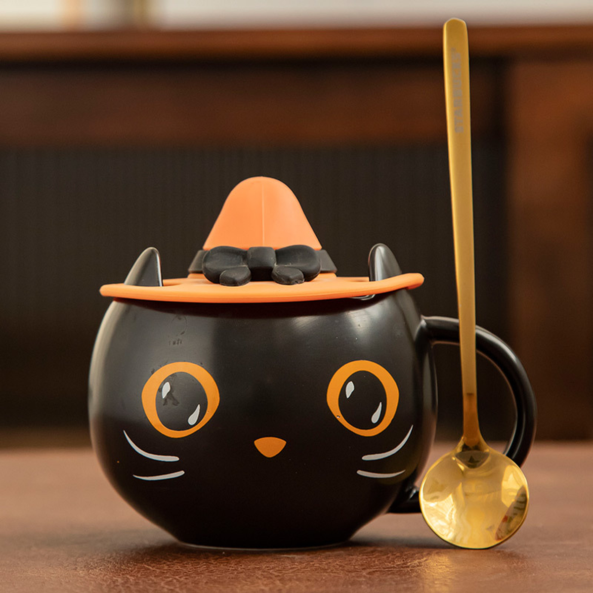 Halloween Cat Mug with Lid