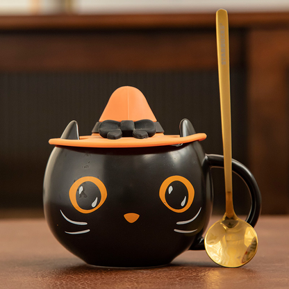 Halloween Cat Mug with Lid