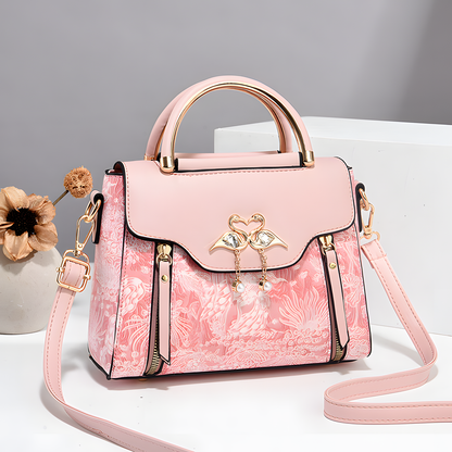 Bird-Charm Printed Shoulder Bag